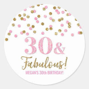 30 & Fabulous Birthday Pink Gold Confetti  Classic Round Sticker