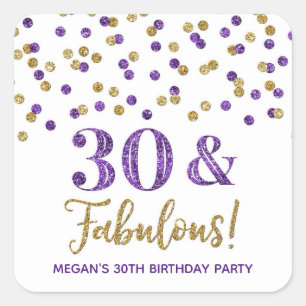 30 & Fabulous Birthday Purple Gold  Square Sticker