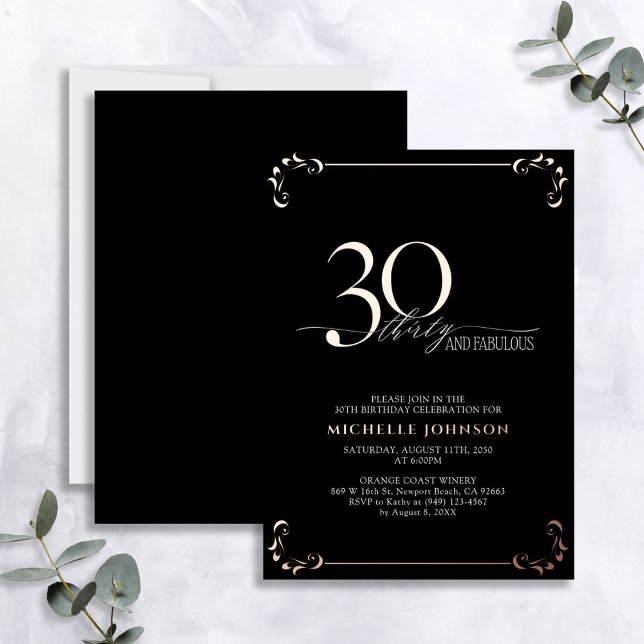 30 & Fabulous Black Rose Gold Calligraphy Birthday (Creator Uploaded)