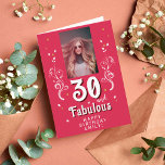 30 & Fabulous Foliage Magent 30th Birthday Photo C Card<br><div class="desc">30 and Fabulous Foliage Magenta 30th Birthday Photo Card. 30 and fabulous text in trendy white script with a name and white foliage on a vivid magenta background. Personalize it with your photo,  your name and the age. Add your text inside the card or erase it.</div>