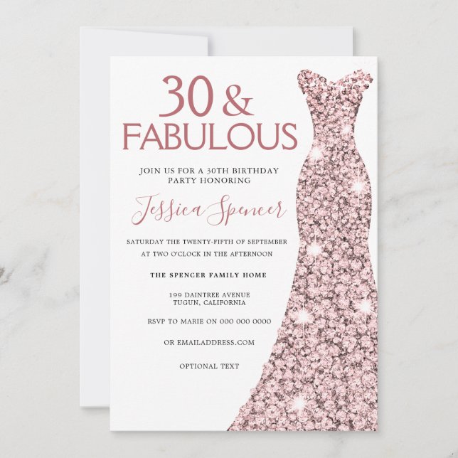 30 & Fabulous Rose Gold Dress 30th Birthday Party Invitation (Front)