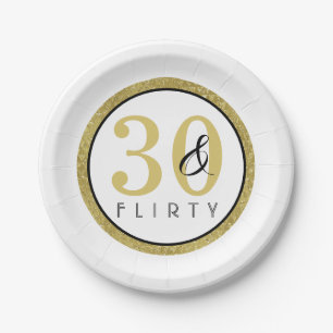 30 & Flirty Gold Black 30th Birthday Party  Paper Plate