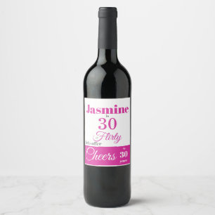 30 & Flirty Personalized Hot Pink Wine Label