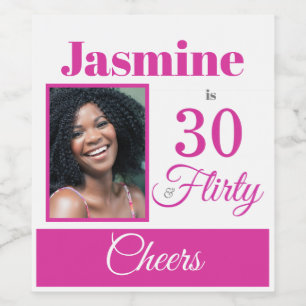 30 & Flirty Personalized Photo Hot Pink Wine Label