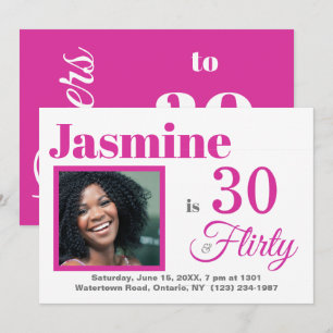 30 & Flirty Rose Anniversaire Photo Invitation