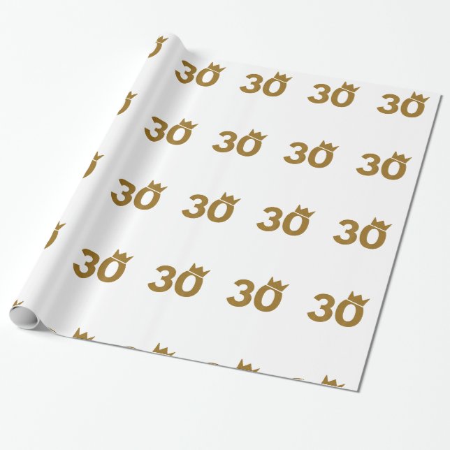 30 Gold Crown - 30th Birthday Gifts Wrapping Paper (Unrolled)