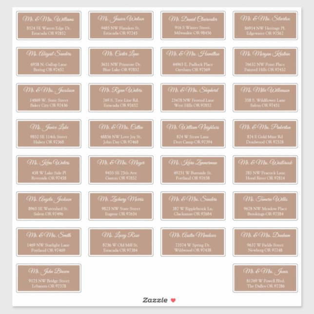 30 Individual Wedding Guest Address Labels (Sheet)