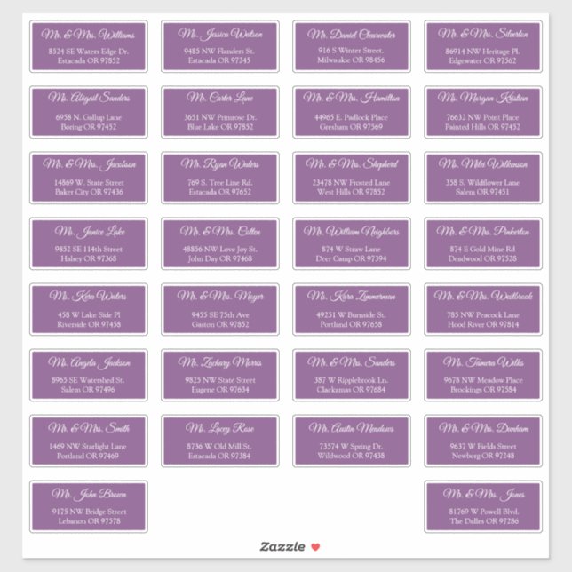 30 Individual Wedding Guest Address Labels (Sheet)