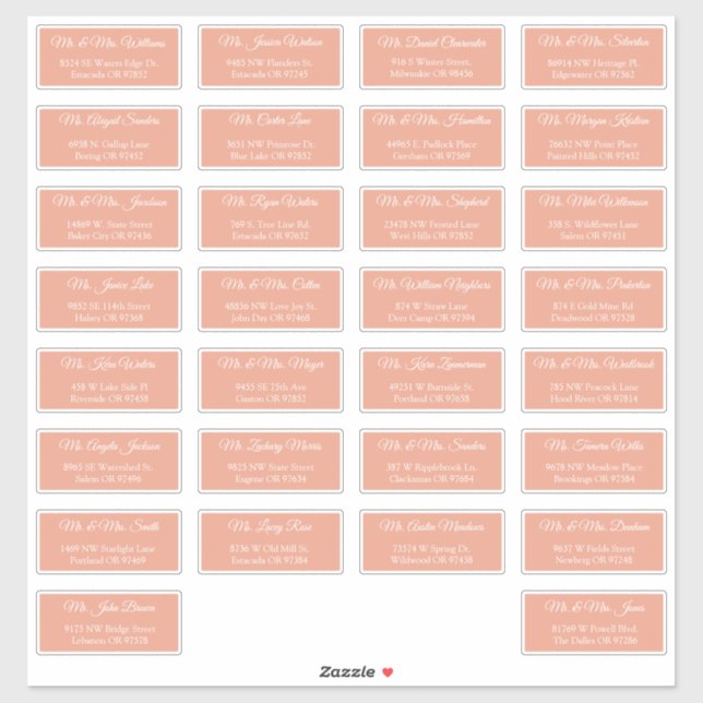 30 Individual Wedding Guest Address Labels (Sheet)