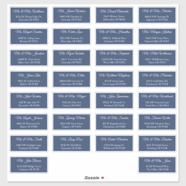 30 Individual Wedding Guest Address Labels (Sheet)