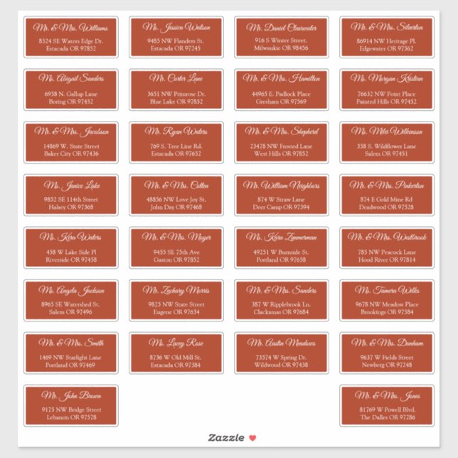 30 Individual Wedding Guest Address Labels (Sheet)