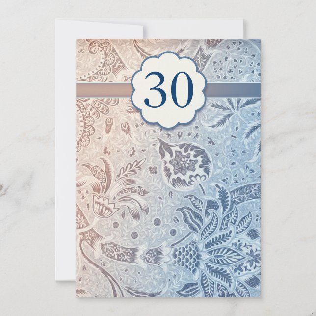 30 mariages anniversaire bleu élégantes invitation (Devant)