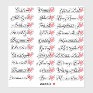 30 Names Custom Guest List Calligraphy Peach Heart