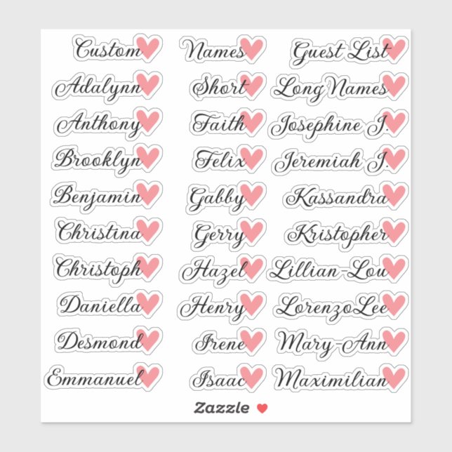 30 Names Custom Guest List Calligraphy Peach Heart (Sheet)