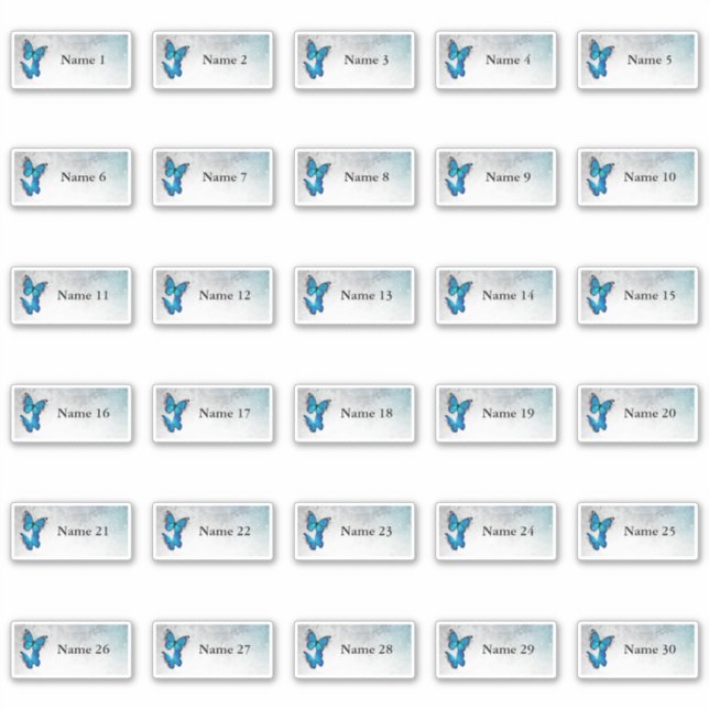 30 noms individuels Stickers Papillon bleu (Devant)