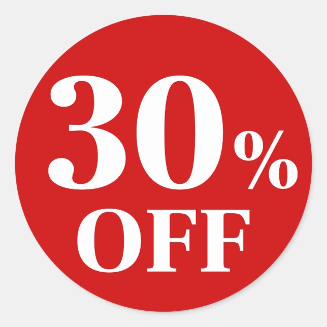 30% OFF Red Background Classic Round Sticker (Front)
