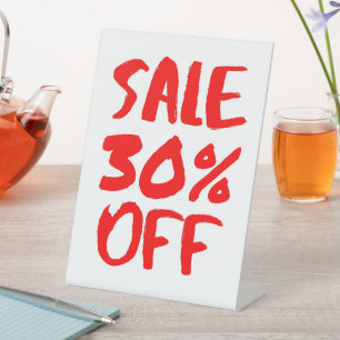 30% Off Retail Sale Sign, Tabletop Signage, Small Pedestal Sign