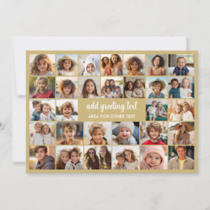 30 Photo Collage - Champagne Gold with White Text Holiday Card