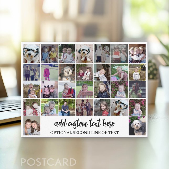 30 Photo Collage Grid - 2 Text boxes - black white Postcard (Photo Postcard - Customize with your favorite photos)