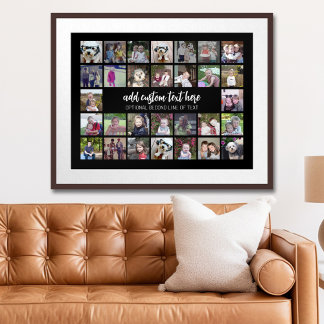 30 Photo Collage Grid - 2 Text boxes - black white Poster