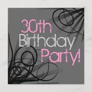 30 Pink Charcoal Swirl Custom Invitations