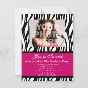 30 Pink Zebra Swirl Custom Invitations