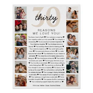 30 Reasons We Love You Birthday Keepsake Gift Poster