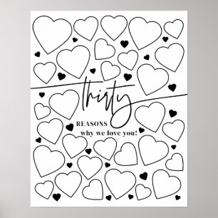 30 Reasons We Love You Hearts Birthday Keepsake Poster