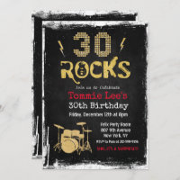 30 Rocks Rockstar Guitar 30th Birthday Invitation