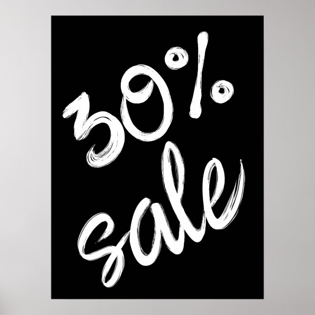 30% Sale Sign, 18x24 Black and White Sale Poster (Front)