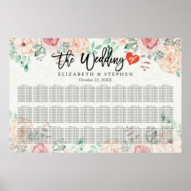 30+ Tables Aquarelle Florale Mariage Tableau de si (Devant)