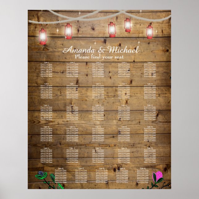 30 Tables Rustic Lantern Lights Seating Poster (Front)