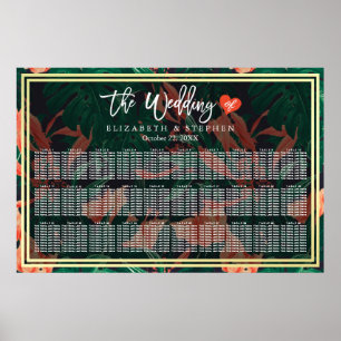 30 Tables Seating Chart Tropical Floral Gold Frame