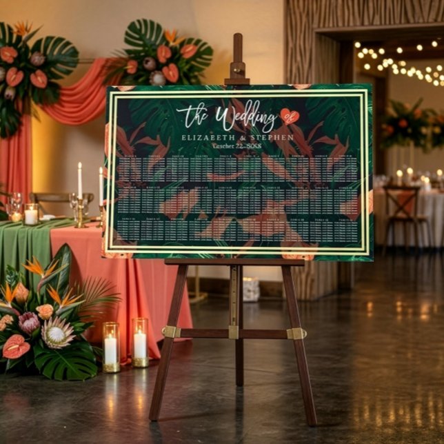 30 Tables Seating Chart Tropical Floral Gold Frame (Creator Uploaded)
