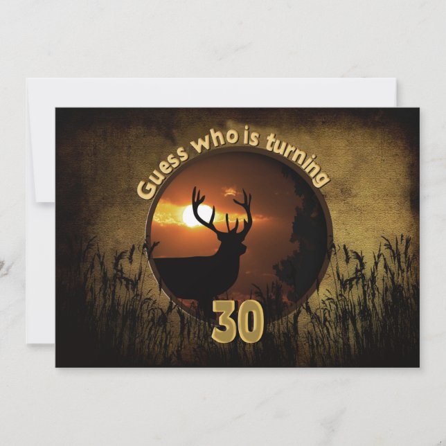 30 TH BIRTHDAY INVITATION -Sunset, Deer, Hunters (Front)