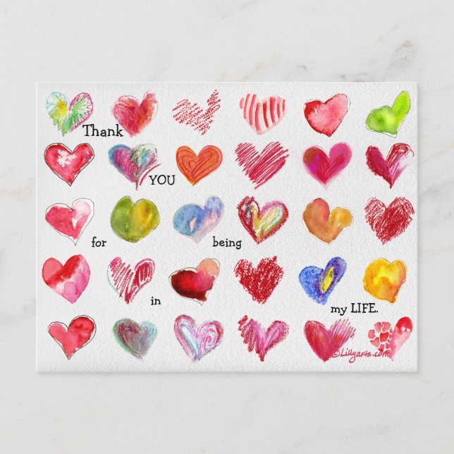 30 Thank You Valentine Hearts Postcard (Front)