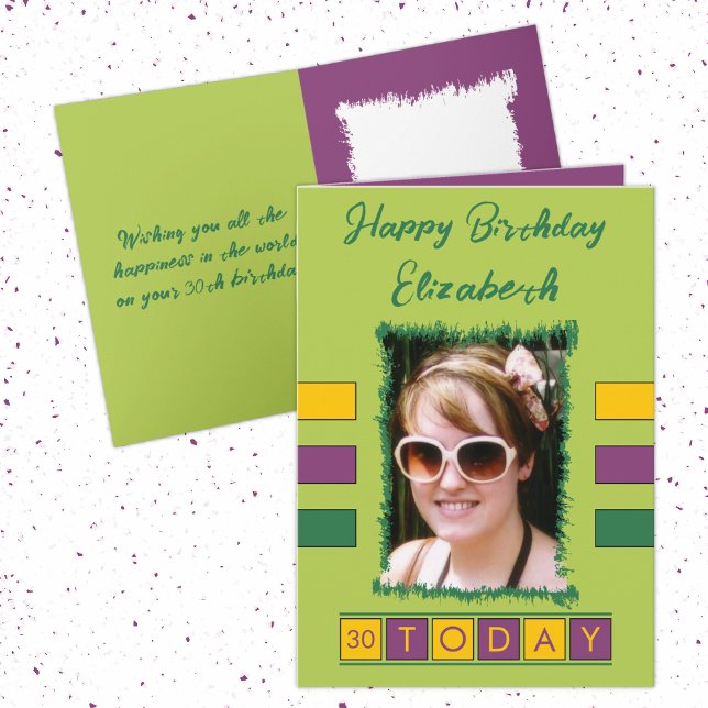 30 today add photo age name green birthday card (Creator Uploaded)