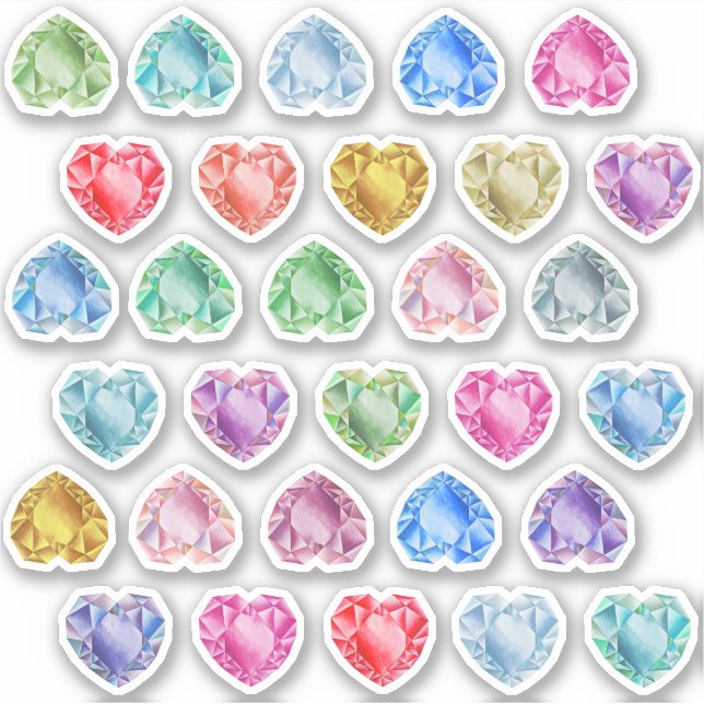 30 Watercolor Heart Gemstone Colourful Scrapbookin (Front)