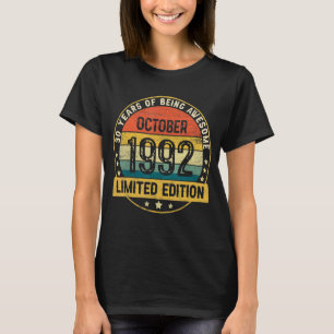 30 Year Old Awesome Since October 1992 30th Birth T-Shirt