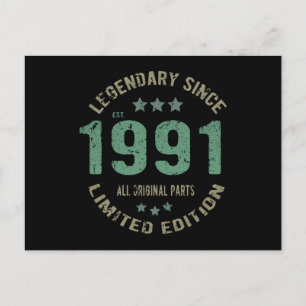 30 Year Old Bday 1991 Legend Since 30th Birthday Postcard