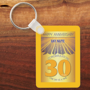 30 Year Sober Anniversary Golden Ray 12 Step Keychain