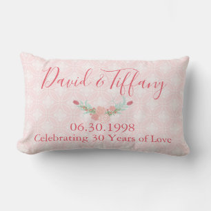 30 Year Wedding Anniversary Pink Floral Lumbar Pillow