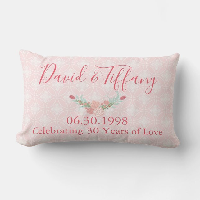 30 Year Wedding Anniversary Pink Floral Lumbar Pillow (Front)