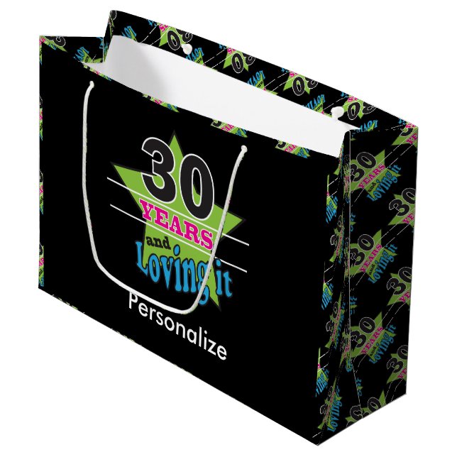 30 Years and Loving It | 30th Birthday Large Gift Bag (Front Angled)