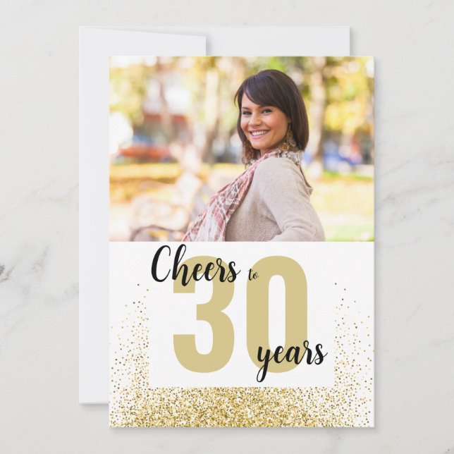 30 Years Gold Glitter Photo Birthday Invitation (Front)