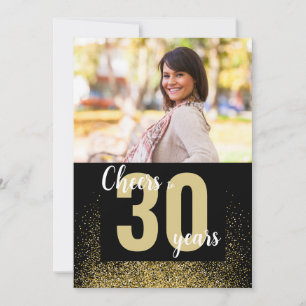 30 Years Gold Glitter Photo Birthday Invitation