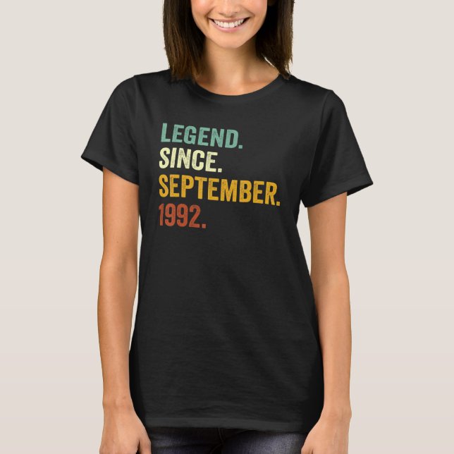 30 Years Old  Legend Since September 1992 30th Bir T-Shirt (Front)