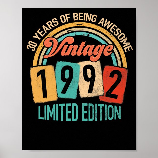 30 Years Old Of Be Awesome In 1992 30th Birthday Poster (Front)