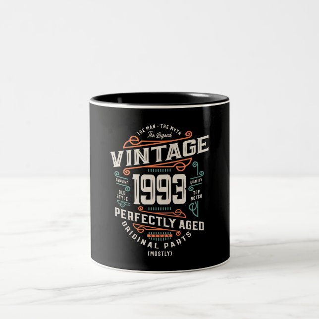 30 Years Old Vintage 1993 Man Myth Legend Two-Tone Coffee Mug (Center)