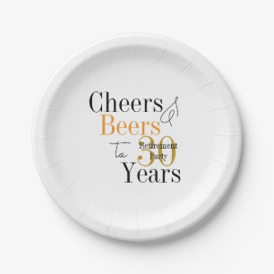 30 Years Retirement Cheers and Beers Minimal Party Paper Plate
